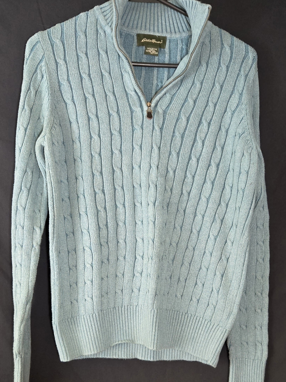 Eddie Bauer Unisex Blue And Black Cable-Knit Half-Zip Sweater #541